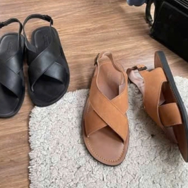 Sandal quai chéo da bò nam nữ Journey màu đen nâu size 35 46
