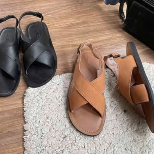 Sandal quai chéo da bò nam nữ Journey màu đen nâu size 35 46